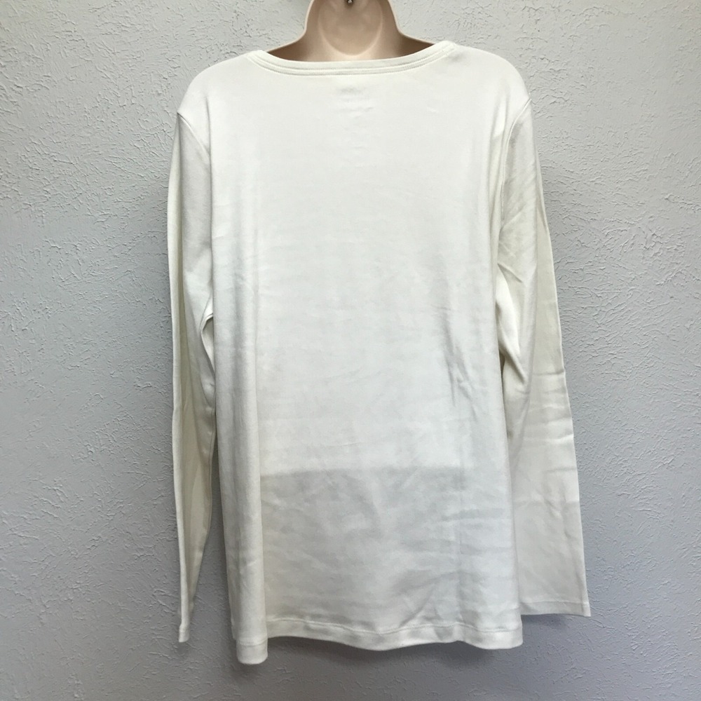 Croft & Barrow Holiday Shirt Womens L Cream Floral Classic Long Sleeve Glitter - Picture 6 of 7